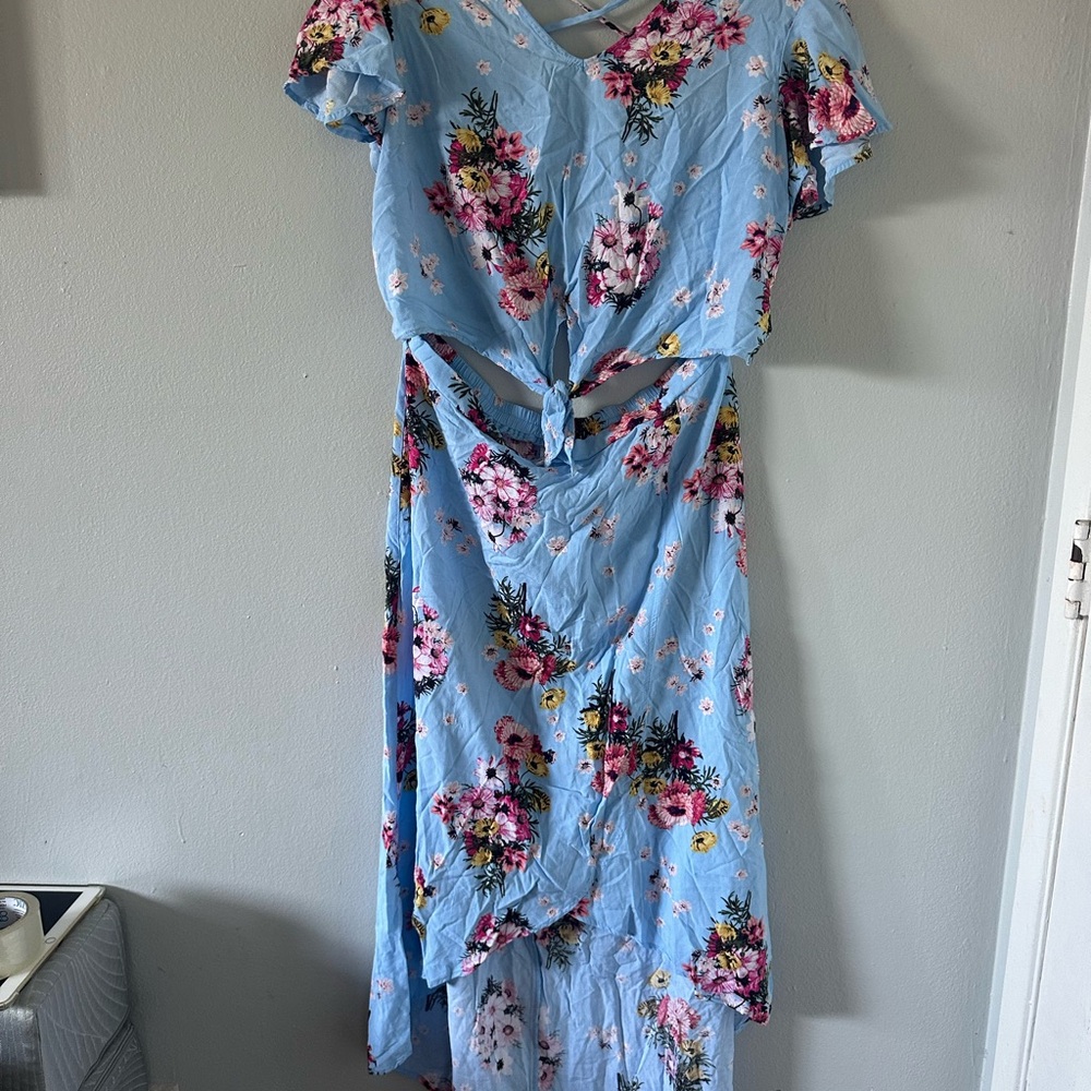 No Boundaries Blue and Pink High Low Fashion Skirt and Top Set